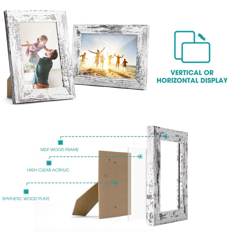 TWING 4 x 6 Rustic Picture Frames Set of 6, Farmehouse Photo Frame Collage For Wall Decor Mounting or Tabletop Display Distressed White, Ideal Gifts - Image 5